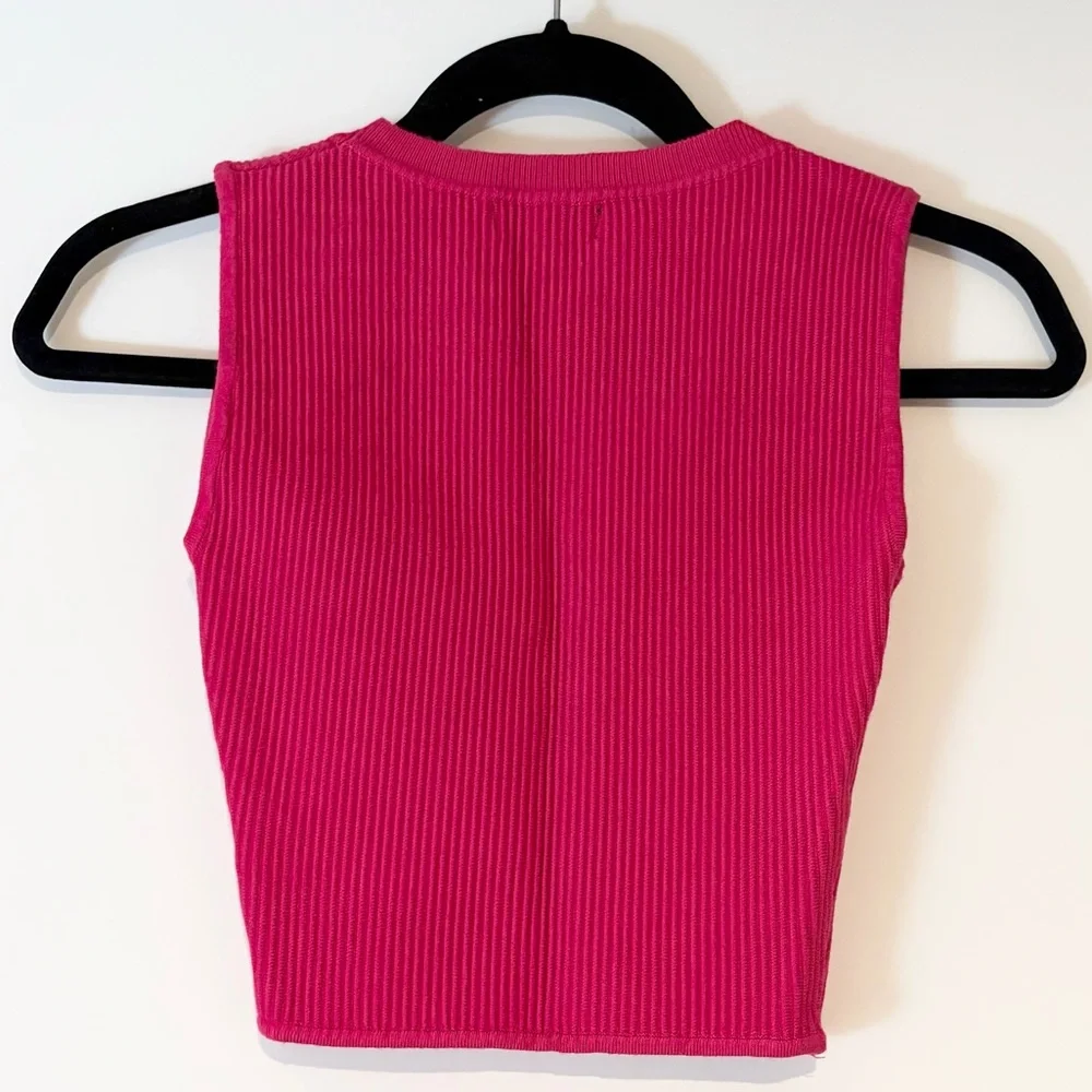 House of Harlow 1960 Ribbed Crop Tank Top Hot Pink, Size Small - Picture 2 of 2